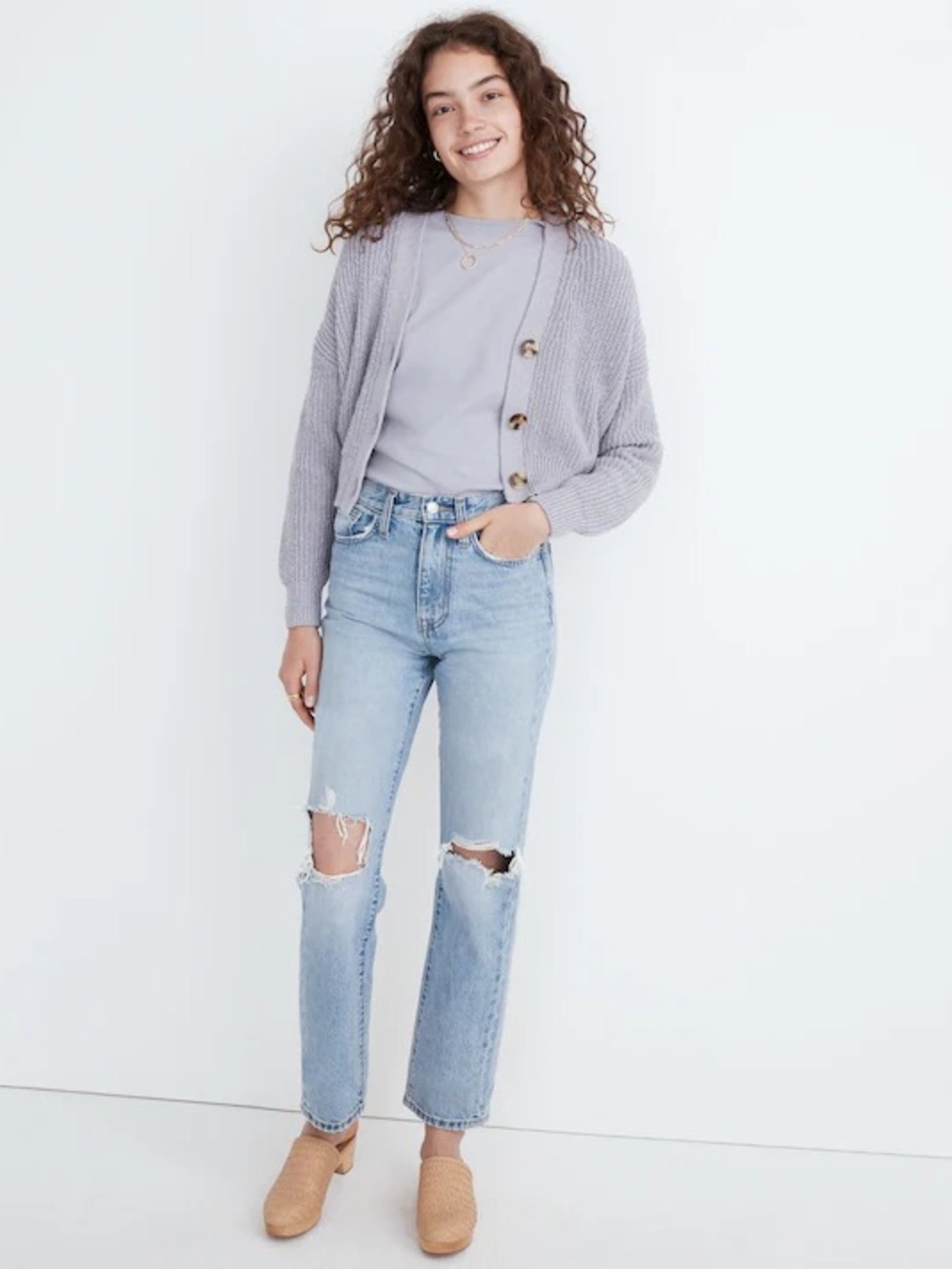 Madewell Greywood Crop Cardigan Sweater — Faded Lavender — Medium
